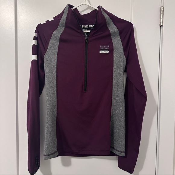 PINK By Victorias Secret Ultimate Half- Zip Pullover Maroon Grey Size XS Women’s - Picture 2 of 9
